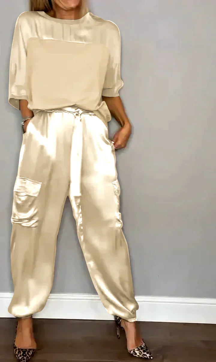 Traje Mujer Satén Elegante Pantalón Corto