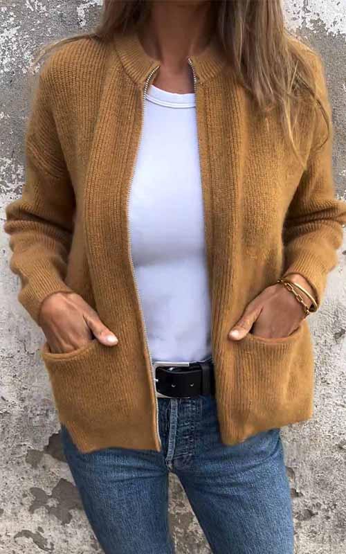 Chaqueta Mujer Punto Suave Cremallera