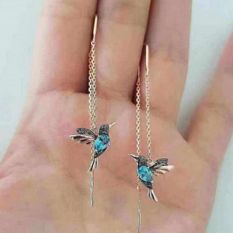 Pendientes Colgantes Mujer Pájaros Dorados Brillantes