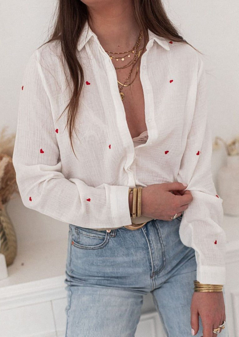 Blusa de Moda con Estampado de Corazones - Vestiria
