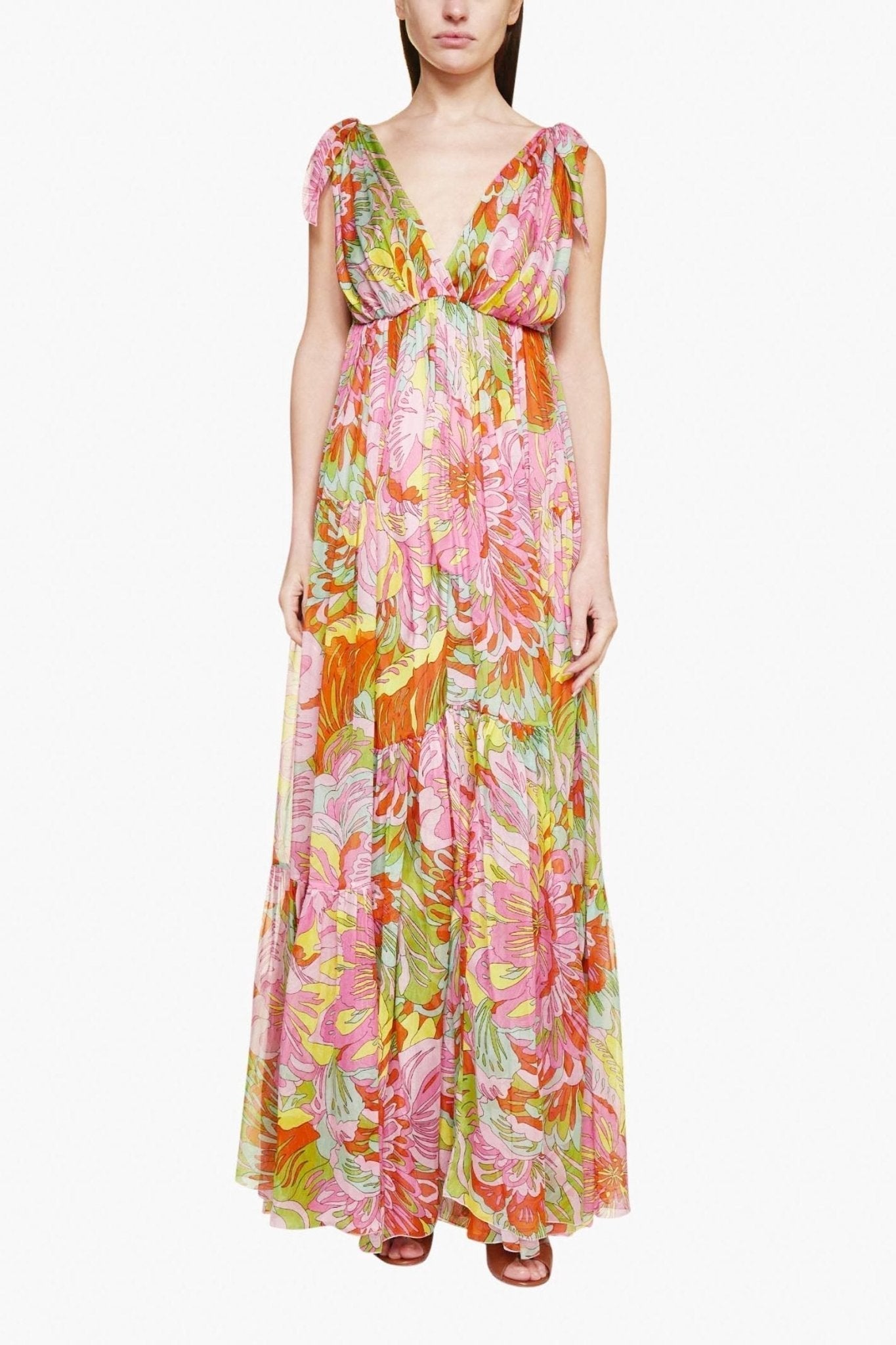 Vestido Estampado Maxi Escote en V Elegante - Vestiria