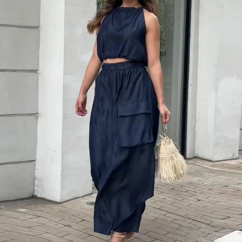 Pantalón Ancho y Top Cómodo Conjunto - Vestiria
