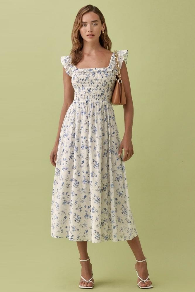Vestido Midi Floral con Volantes - Vestiria