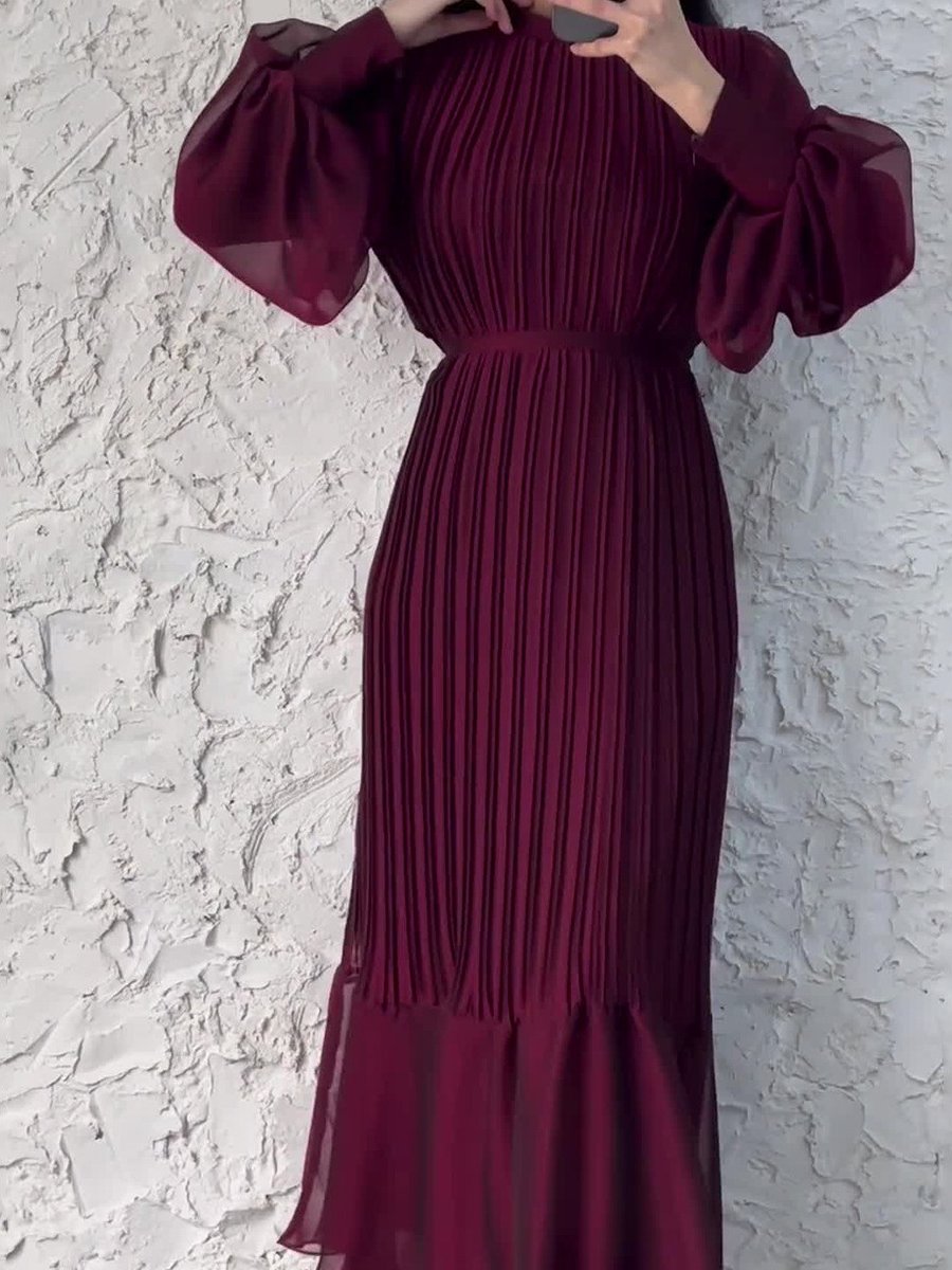 Vestido Largo Plisado de Mujer Elegante Claro