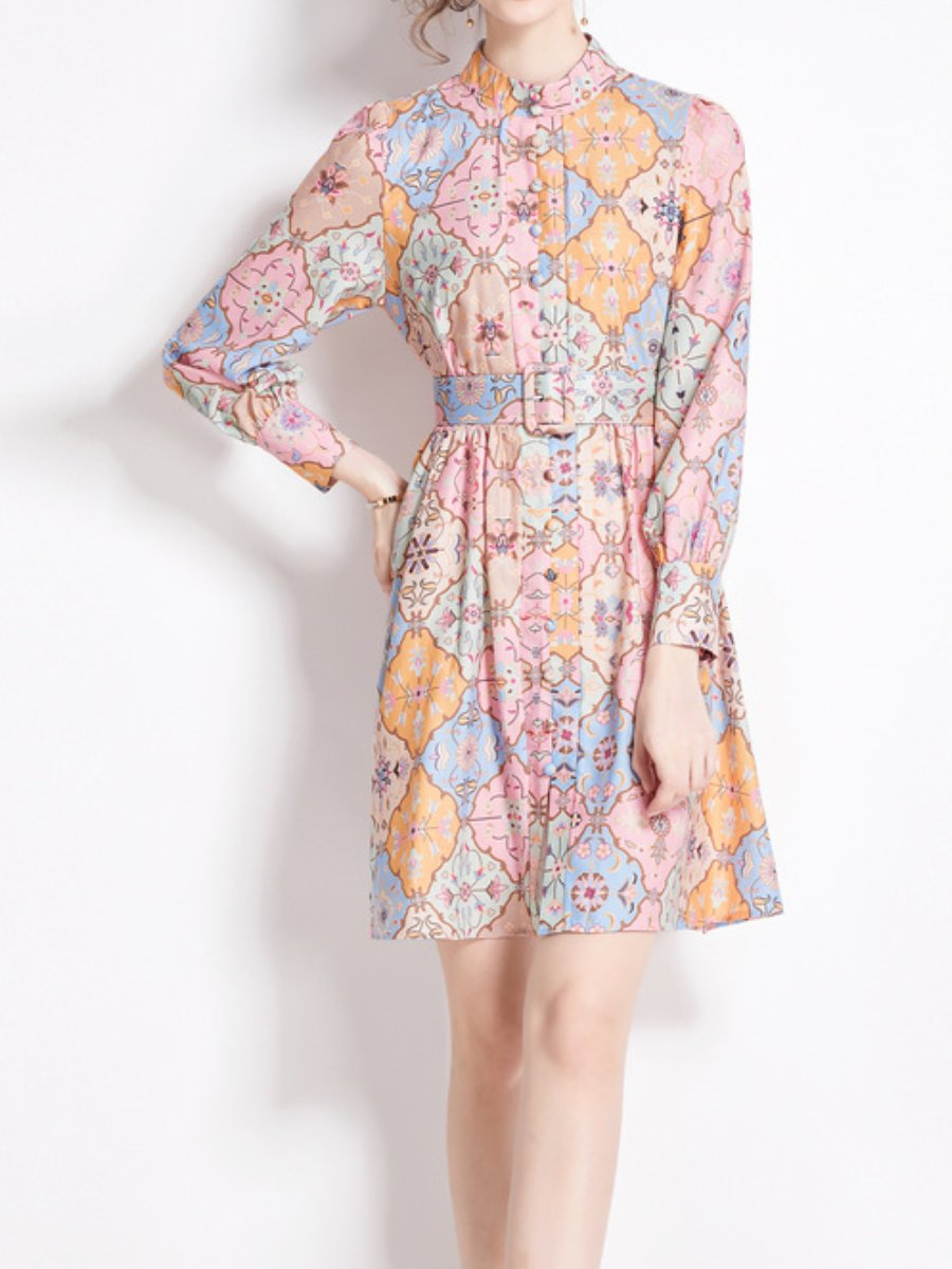 Vestido Estampado Midi Elegante Manga Larga - Vestiria