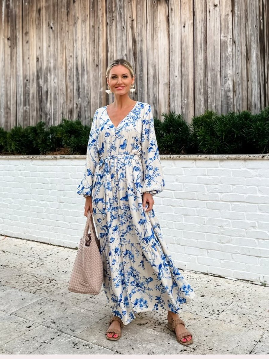 Vestido Floral Estampado Cinturón Adornado - Vestiria