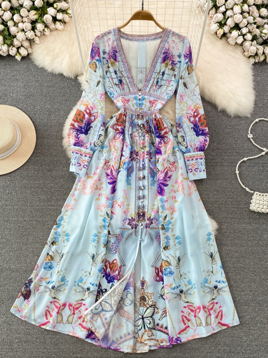 Vestido Estampado Mono Pecho con Escote en V