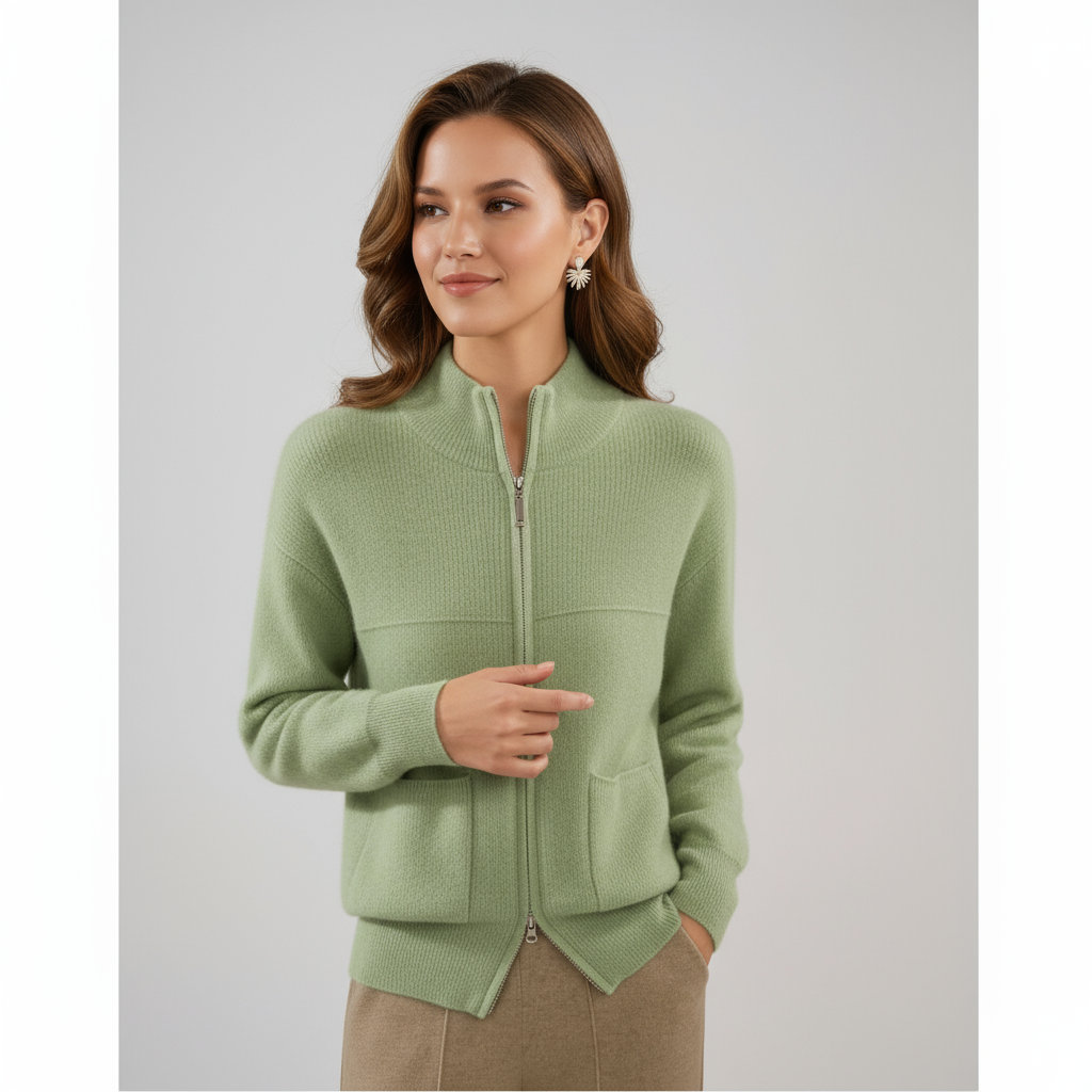 Chaqueta de lana cálida con cremallera y bolsillos