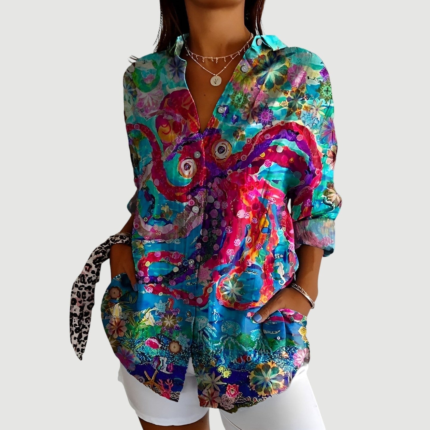 Blusa Mujer Estampada Botones Delanteros - Vestiria