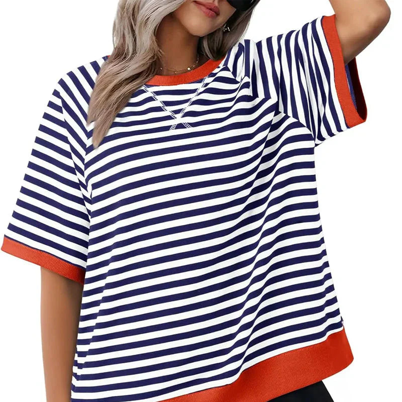 Camiseta de algodón a rayas ligera y cómoda