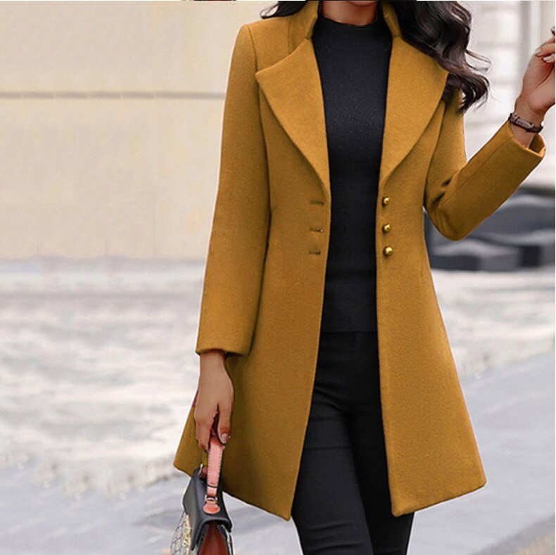 Abrigo Mujer Corte Ajustado Botones Elegantes