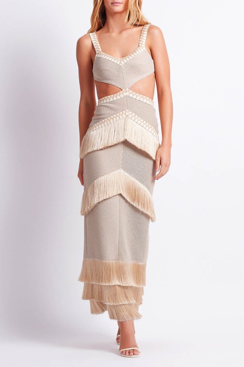 Vestido de Punto con Flecos Elegante - Vestiria