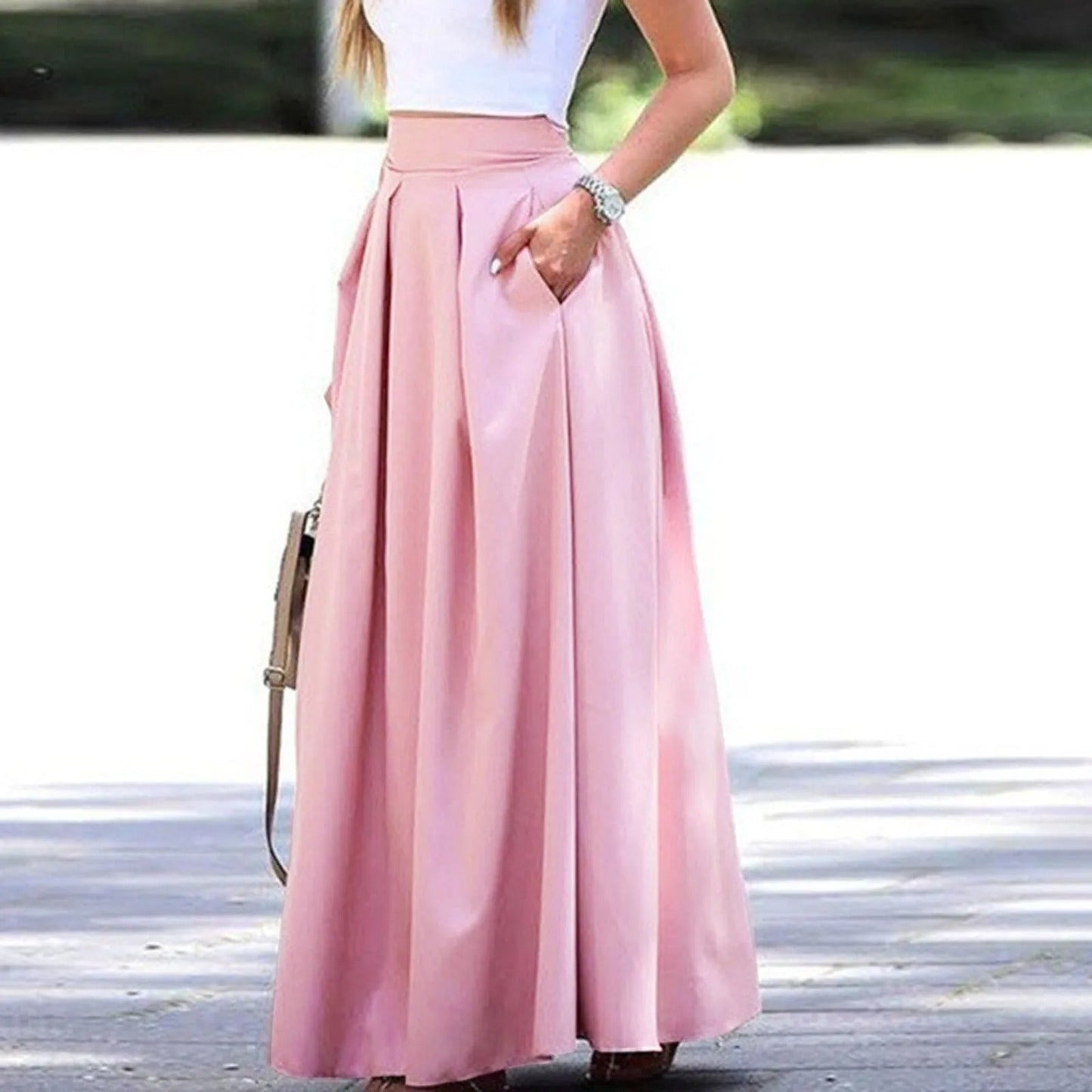 Falda Plisada Alta Elegante Mujer