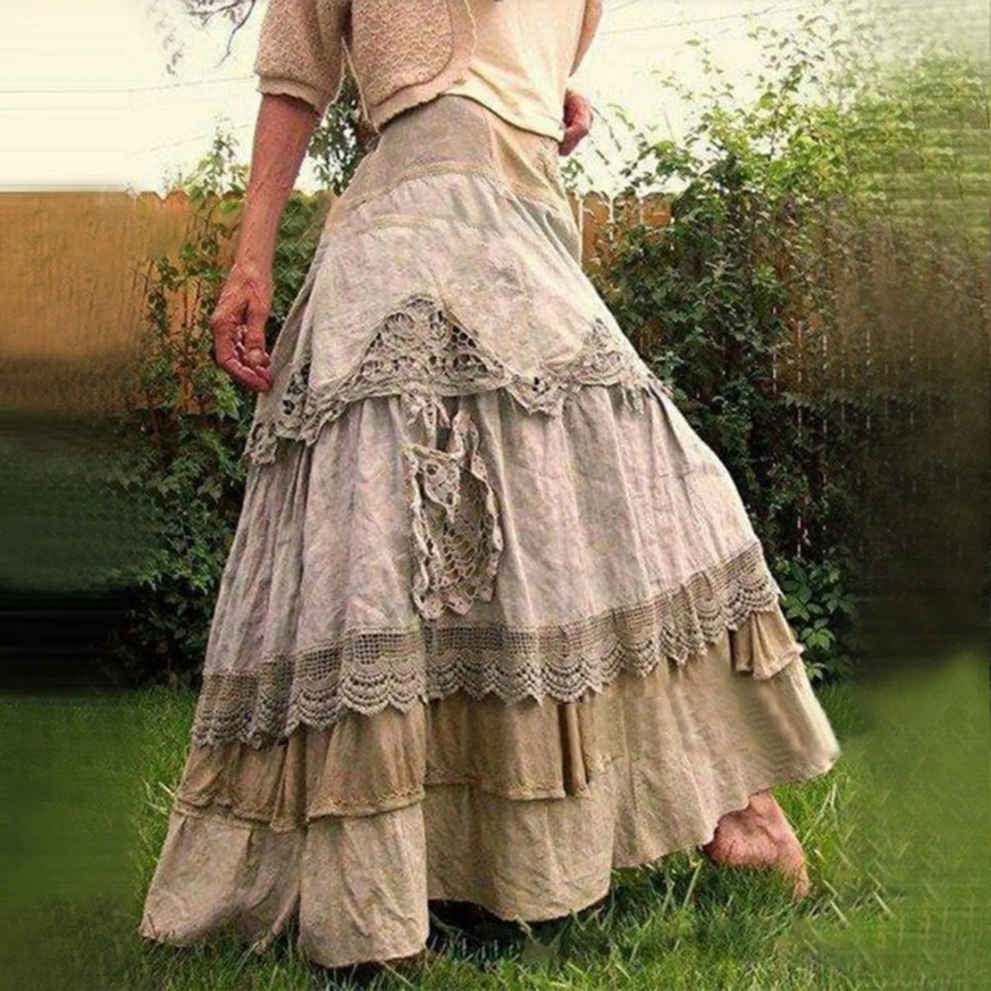 Falda Larga Boho Chic de Encaje Elegante