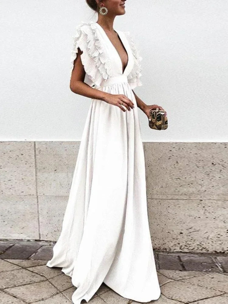 Vestido Elegante Escote V y Mangas Voladas
