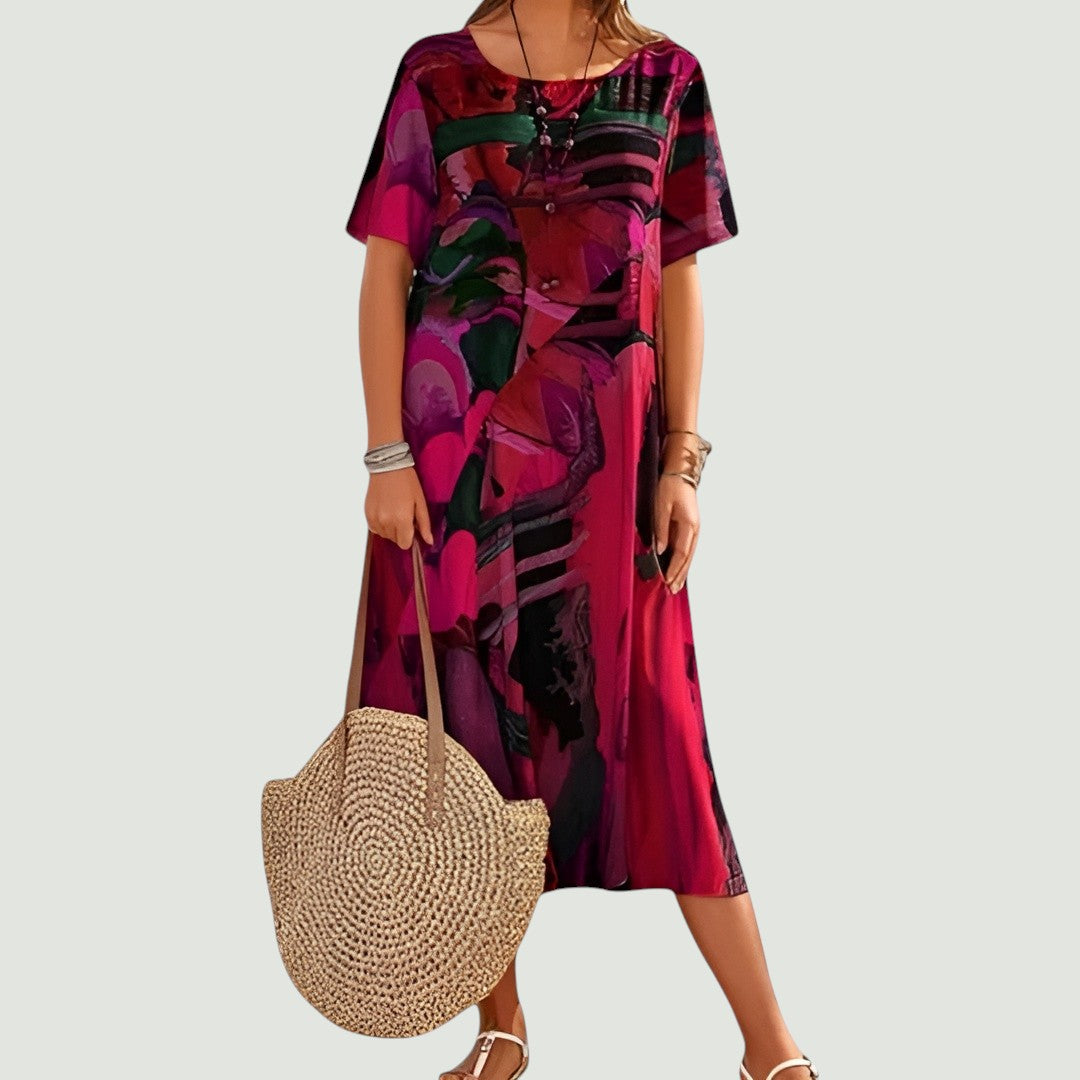 Vestido Mujer Midi Amplio Con Mangas Cortas