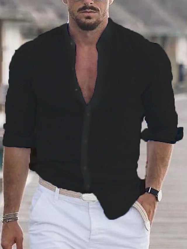 Camisa Hombre Cuello Mao Botones Clásica