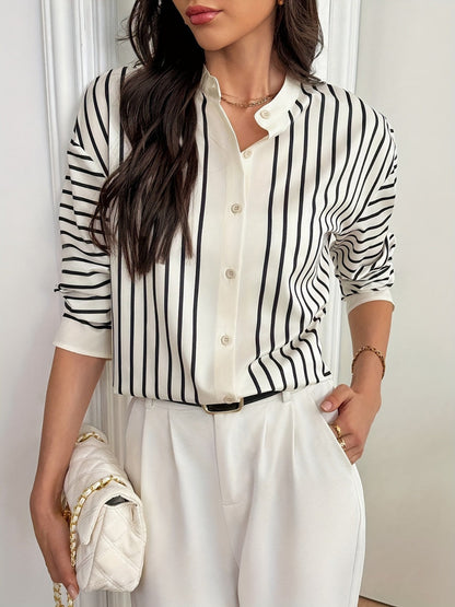 Camisa Rayas Manga Larga Cuello Alto