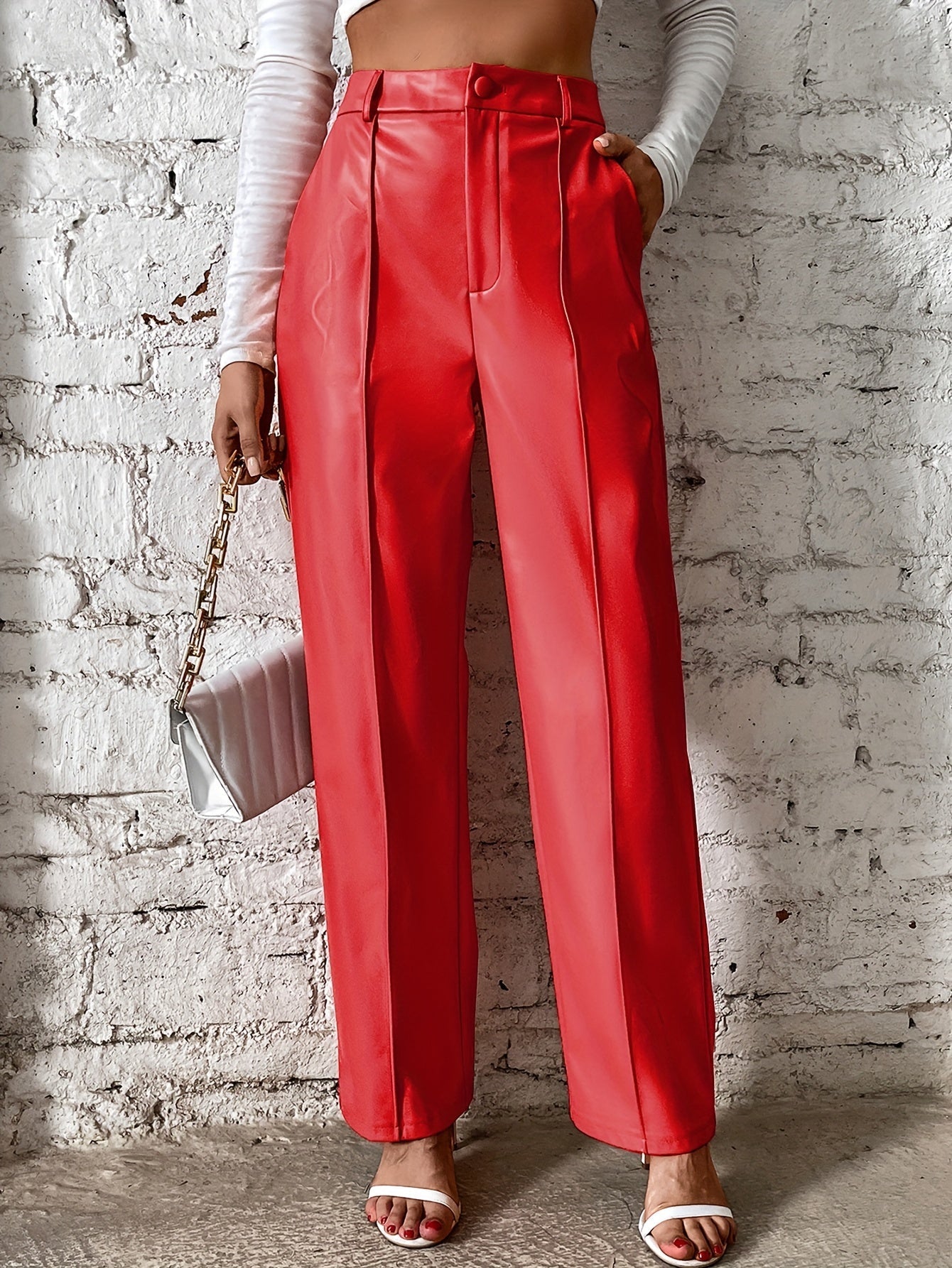 Pantalón Cuero Alto Cintura Estilo Clásico