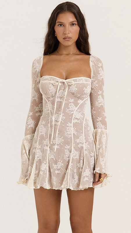 Vestido de Encaje Floral Corto Mujer Primavera - Vestiria