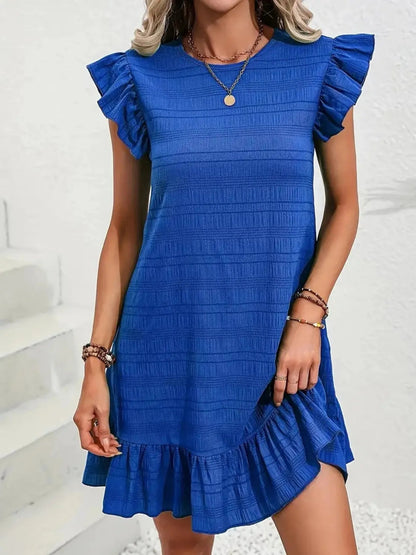 Vestido Corto con Mangas Voladas Florales - Vestiria