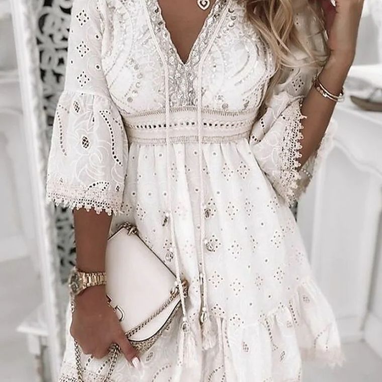 Vestido Boho Encaje Floral Corto