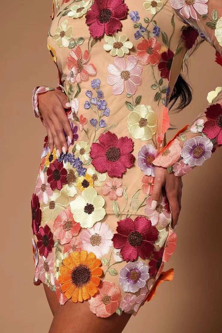 Vestido Floral Estampado Manga Larga Verano - Vestiria