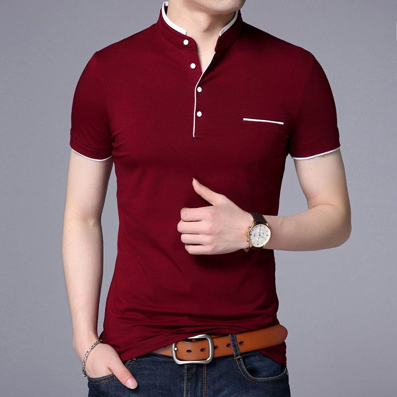 Polo manga corta hombre algodón cuello Mao casual