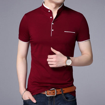 Polo manga corta hombre algodón cuello Mao casual