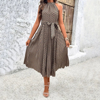 Vestido Mujer Elegante Sin Mangas Cinturado