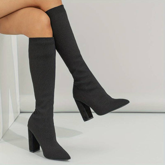 Botas Mujer Tacón Ancho Tejidas Moda - Vestiria