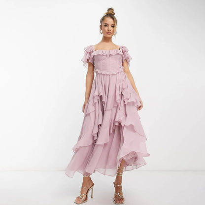 Vestido de Fiesta Largo con Volantes Elegante