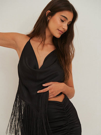 Blusa Mujer Flecos Cuello V