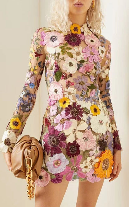 Vestido Floral Estampado Manga Larga Verano