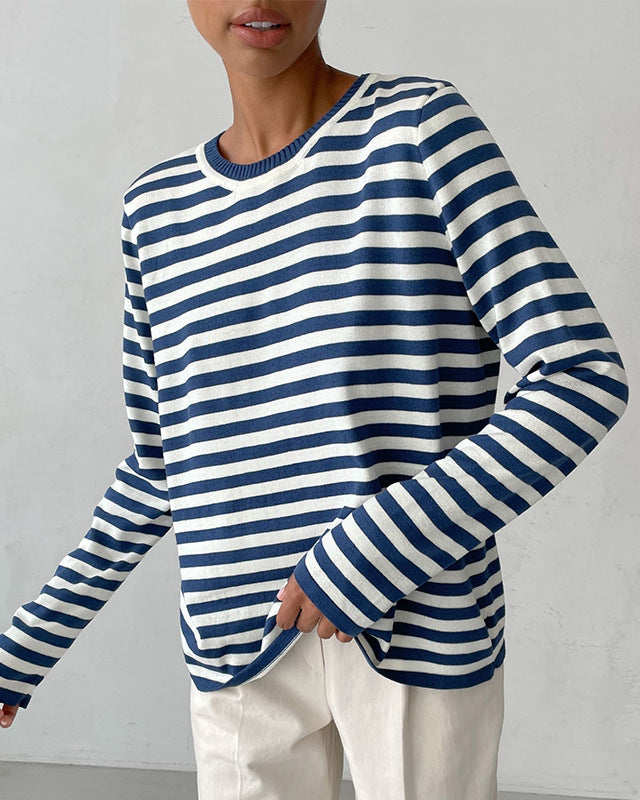 Blusa Mujer Rayada Elegante Manga Larga