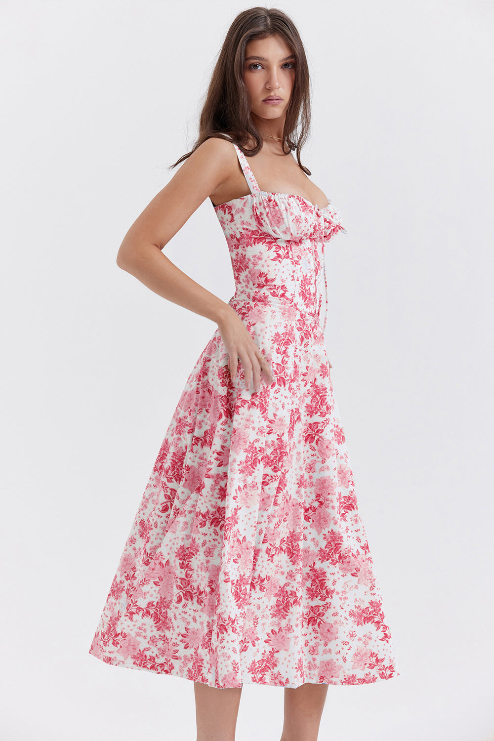 Vestido Florido Estilo Retro Conjunto Cinturado