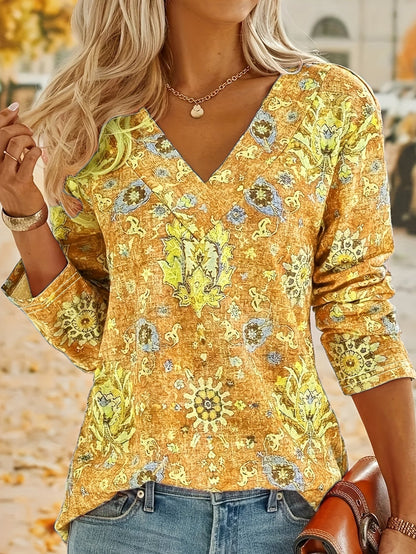 Blusa Boho Estampada Manga Larga Elegante