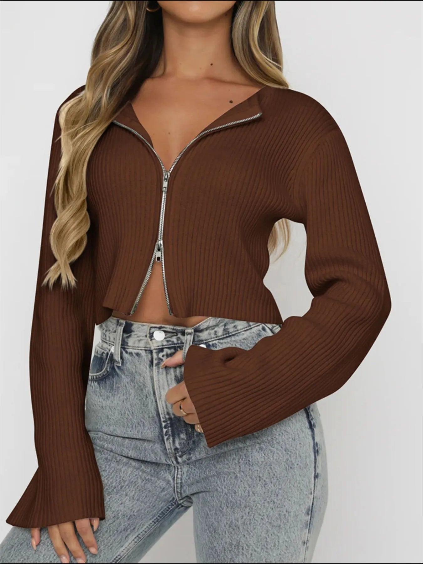Camiseta Mujer Manga Larga Cremallera Estilo Chic - Vestiria
