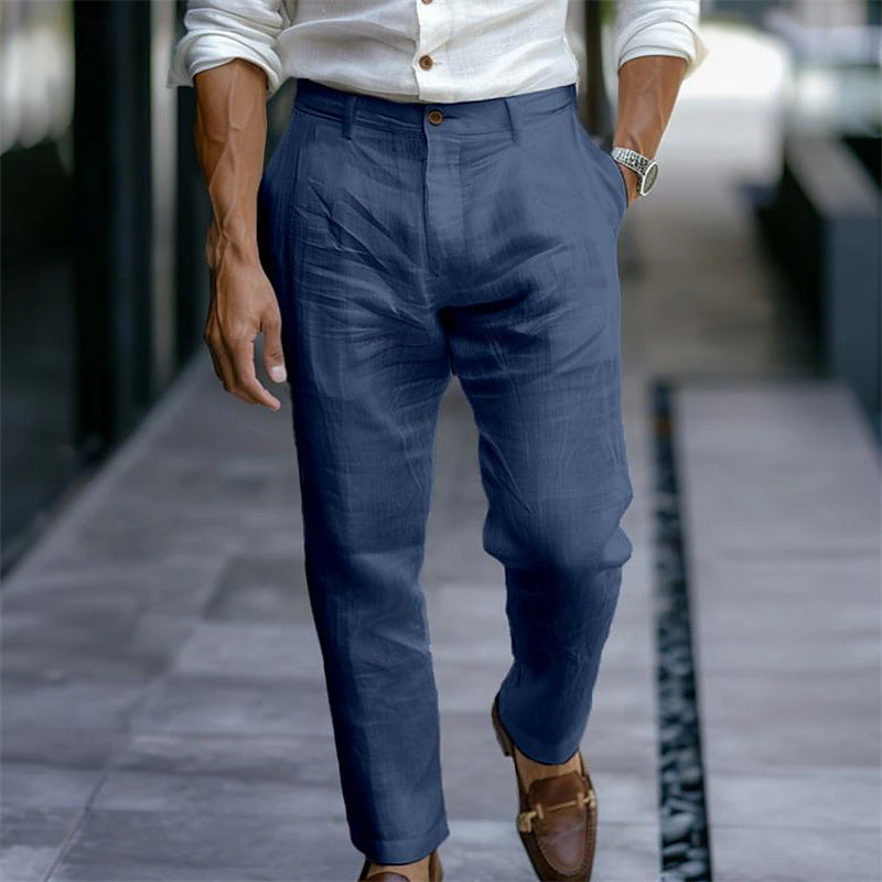 Pantalón lino hombre recto elegante casual