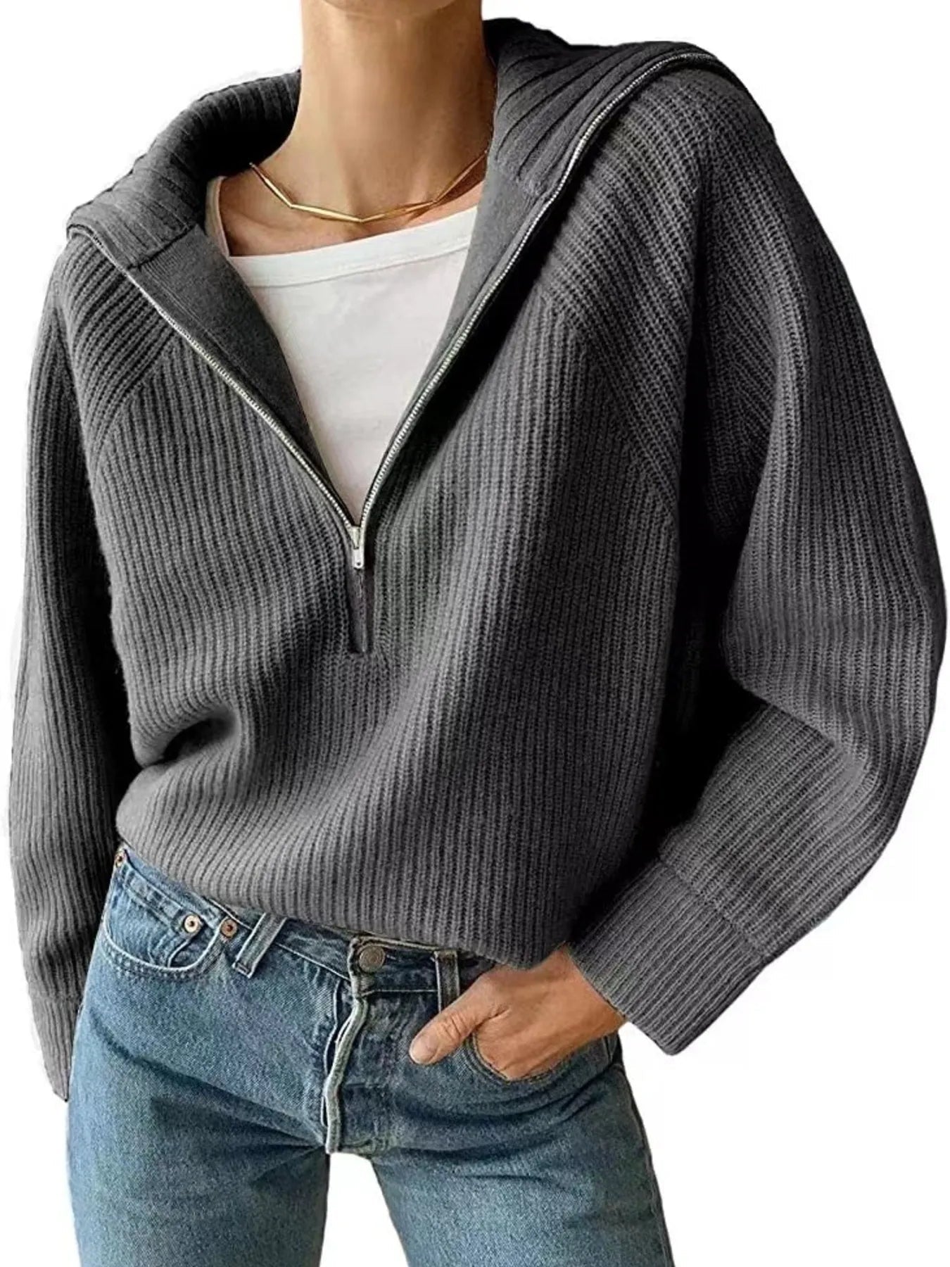 Suéter Relajado Cuello Alto Manga Larga