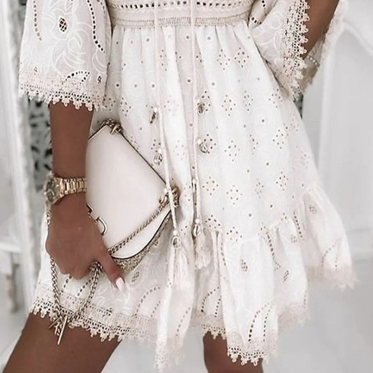 Vestido Boho Encaje Floral Corto - Vestiria