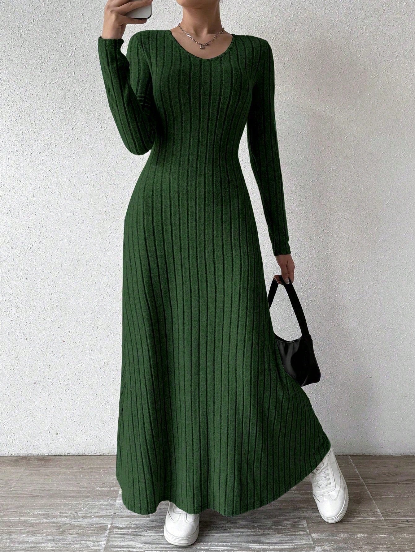 Vestido Césped Punto Mujer Cintura Marcada