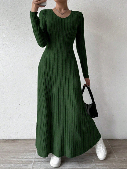 Vestido Césped Punto Mujer Cintura Marcada