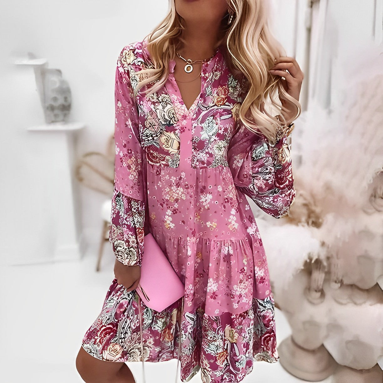 Vestido Floral Estampado Cuello en V