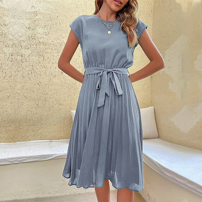 Vestido Mujer Falda Midi Elegante con Cinturón