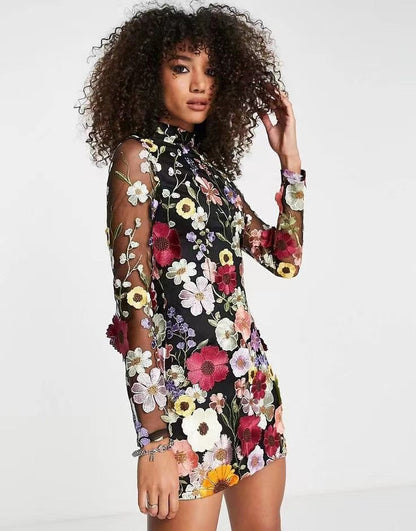 Vestido Floral Estampado Manga Larga Verano