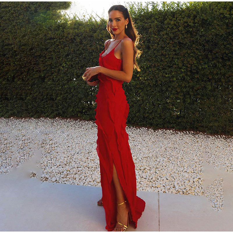 Vestido de Fiesta con Encaje y Volantes - Vestiria