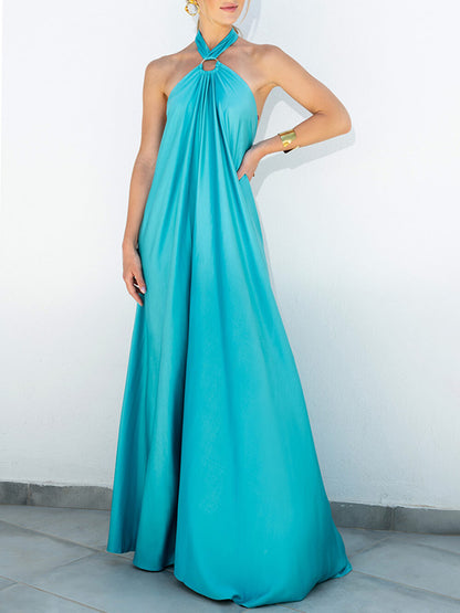 Vestido Verano Ligero con Cuello Halter y Falda Ancha