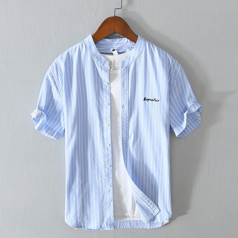 Camisa hombre rayas finas elegante bordado sutil