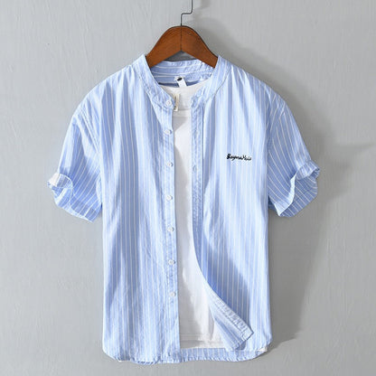 Camisa hombre rayas finas elegante bordado sutil